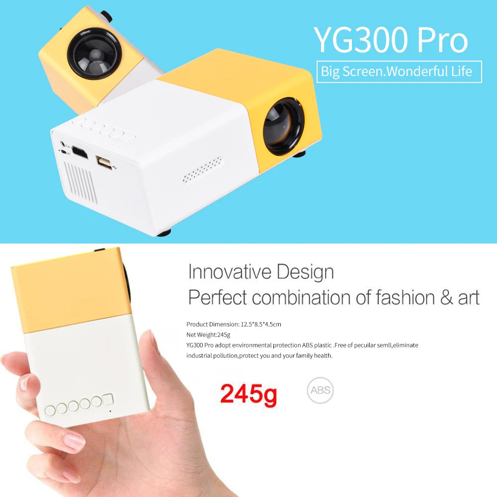 Compact mini projector with 1080P Full HD resolution, perfect for home theater, outdoor movie nights, presentations, and gaming. Offers clear, sharp images and vibrant colors.